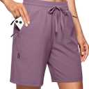 SANTINY Women's 7''/ 9'' Hiking Shorts with 3 Zipper Pockets Lightweight Quick Dry Long Athletic Golf Shorts for Women Casual (Large)