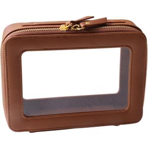 SANHECUN Toiletry bag waterproof cosmetic organizer with handle large opening for travelling car organizer (Brown) (Carry on 8 inch)