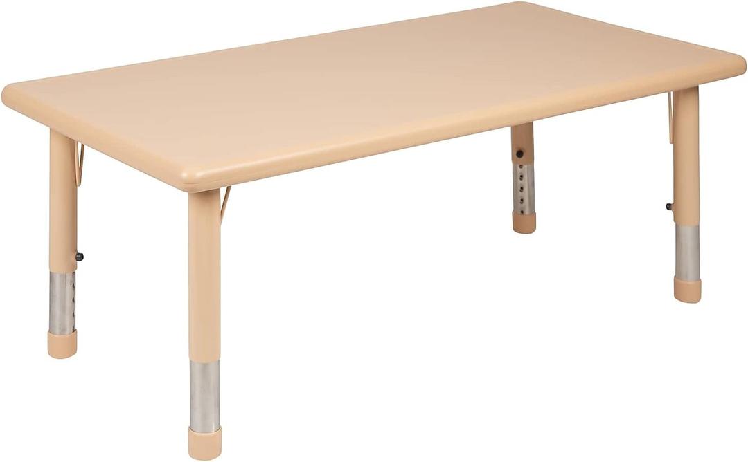 Flash Furniture Wren 24"W x 48"L Rectangular Natural Plastic Height Adjustable Activity Table, 1 Pack