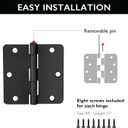 Design House Door Hinges for Interior Doors 3-Pack 3.5-inch x 3.5-inch, Design House 1/4-inch Radius Steel Door Hinge Door Hardware, Matte Black, 188888