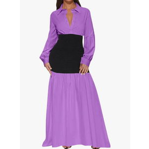 Ekaliy Women's Puff Long Sleeve Shirt Dress Elegant Button Down Loose Swing Party Maxi Dress, XXL