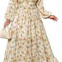 EYWOL Women's Floral Puff Long Sleeve Maxi Dress Sexy Sweetheart Corset Boho Chiffon Flowy Smocked Long Dresses M