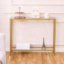 MAJARO Small Modern Console Table for Entryway, Tempered Glass with Metal Frame Sofa Table for Living Room, Hallway, Office (Double-Layer, Gold)