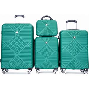 Tripcomp Luggage 4 Piece Set, Hardshell ABS Suitcase Set with Double Spinner Wheels, Lightweight Durable Luggage set, Carry On and Checked Travel Large Luggage, Dark Green