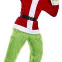 Adult Green Christmas Monster Santa Costume with Mask 7 PCS Deluxe Funny Cosplay Outfit Set Include Mask (Adult-XXL/XXXL)