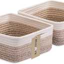 MiniArk Small Square Shallow Baskets for Organizing, 9.7x9.7x4.3 Inch Rope Woven Storage Bins for Cubes Closet, Shelves Storage, Boho Decorative Basket, 2 Packs Gradient Brown
