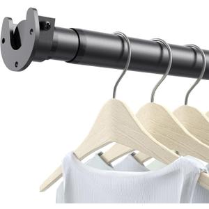 Closet Rods for Hanging Clothes, 17 to 84 Inch Stepless Adjustable Closet Rod, 1.3 Inch Diameter Metal Heavy Duty Closet Hanging Rod for Closet Wardrobes Laundry RV, Black