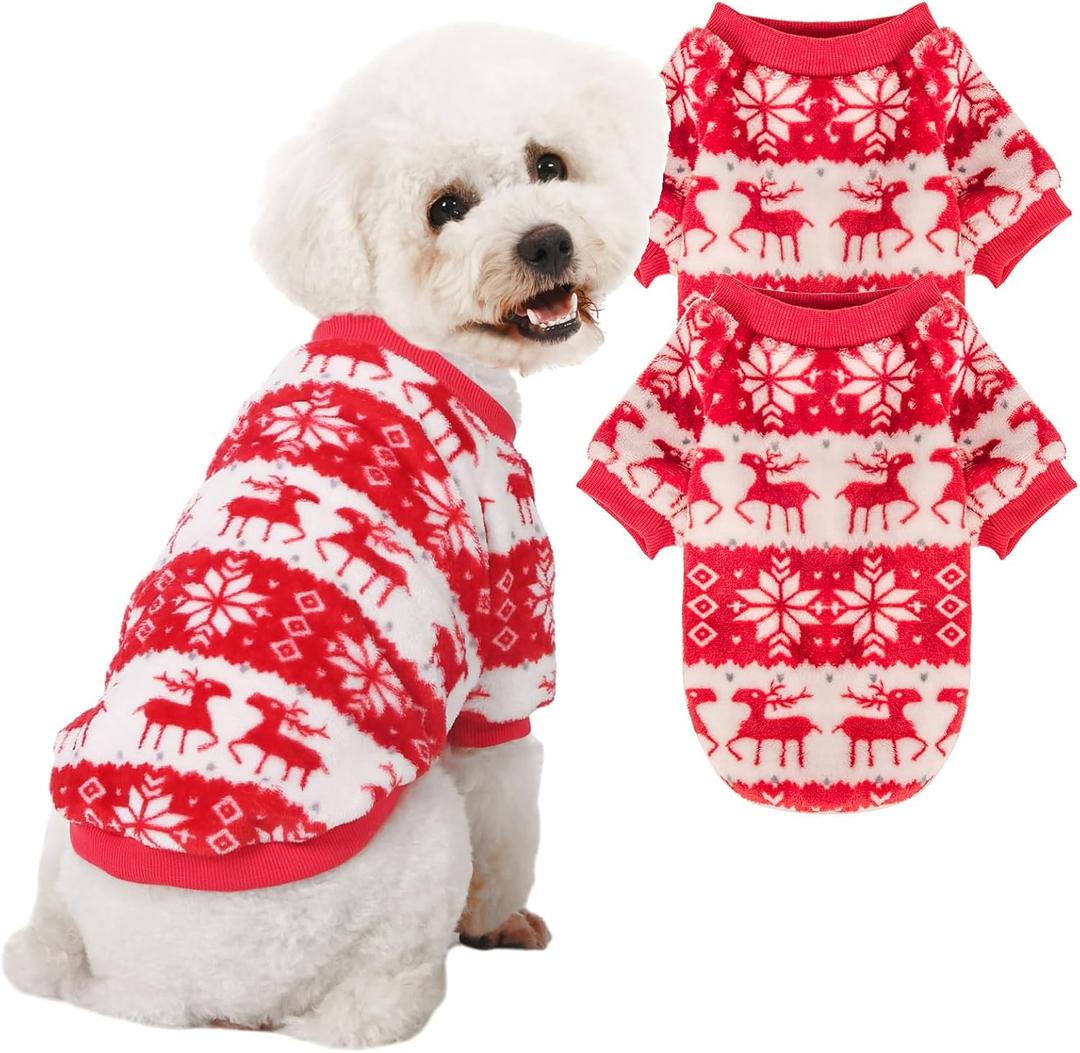 Dog Sweater, 2 Pack Dog Sweaters for Small Dogs or Cats, Girl or Boy, Warm Dog Clothes Shirt Coat for Winter Christmas (Christmas Red, White, Medium)
