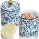 2 Pack Blue and White Porcelain Salt Cellar with Lid, Vintage Ceramic Salt Containers for Countertop, Small Airtight Salt Storage Box, Seasoning Holder, Spice Jars for Sugar, Candy, Herbs