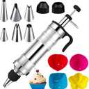 Dessert Decorating Syringe Set with 8 Silicone Cupcake Liners,Frosting Piping Nozzles Kit with 6Piping Tips,Stainless Steels frosting filling injector for Cookie,Cupcake Filler Tool,Dessert decorating
