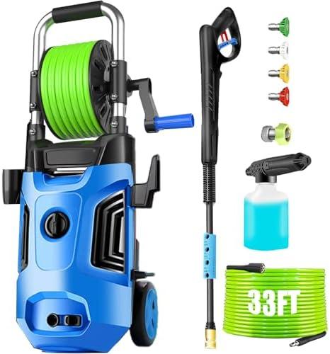 Commowner Electric Pressure Washer 4800 PSI 4.0 GPM Power Washers Electric Powered with with 33ft Pressure Hose, 4 Nozzle and Foam Cannon, Powerwashers for Home, Cars, Patio, Blue