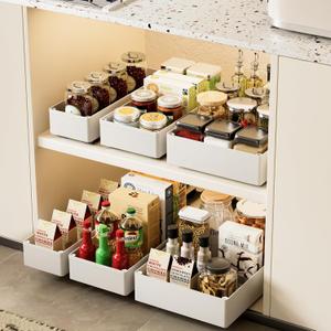 WRISIN 3 Pack Pull Out Cabinet Organizer, Multi-Purpose Slide Out Drawers for Kitchen Cabinets, Bathroom, Pantry Organizer, Roll Out Shelf for Home Organization and Storage (White)