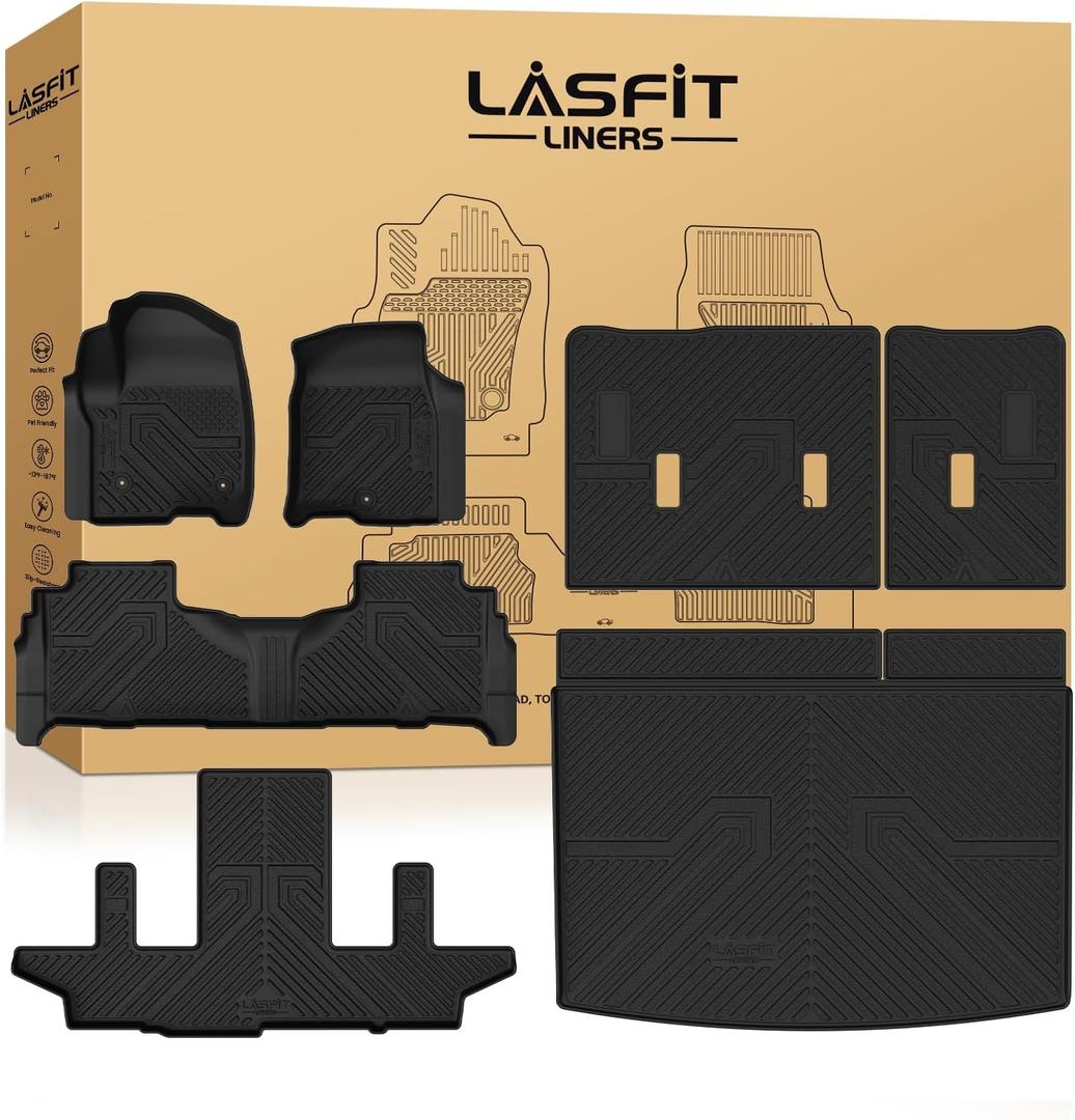 LASFIT Floor Mats & Cargo Liner with Backrest Mat 2021-2026 & Only 7 Seats (Not for 8/9 Seats) for Chevy Suburban/GMC Yukon XL (Only Yukon XL, Not Fit Yukon)/Cadillac Escalade ESV (Not Fit Escalade)