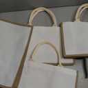 Sweetude Burlap Tote Bags with Canvas Makeup Pouch, Simple, Beige