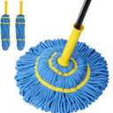 Self-Wringing Twist Mops with 1 Extra Refill, Microfiber Mops for Floor Cleaning with 57 " Long Handle, Easy Wringing Floor Mop for Hardwood Commercial Household Clean (1 Handle & 2 Mop Heads)