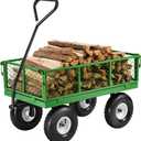 VEVOR 680 Lbs Steel Garden Cart on Wheels, Heavy Duty Garden Wagon Cart Pullable, Metal Outdoor Utility Yard Wagon Carts with 10" Tires, Mesh Removable Sides and 180Rotating Handle (Black+green)