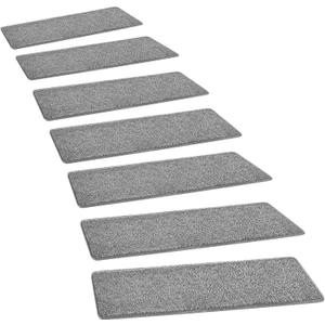 PURE ERA Carpet Stair Treads Tape Free Non Slip Indoor Stair Carpet Stair Protectors Pet-Friendly Non-Slip Skid Resistant Washable Reusable 8" x 30"(14 Pieces,Gray), 14 Pieces NO Bullnose