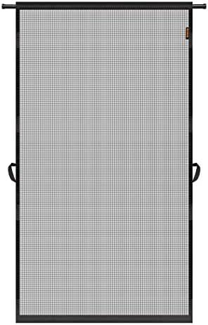 MAGZO Hanging Screen Door, Fits Door Size 36" x 80" (Curtain Size 38'' x 81''), Upgraded Fiberglass Mesh Net with Tension Rod&Hook&Loop (One Piece Can be Installed in 2 Ways), Weighted Bottom, Grey