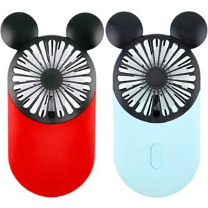 Cute Mouse Personal Mini Fan, Rechargeable Handheld USB Fan, 3 Adjustable Wind Speeds and Wearable Design, Portable Pocket Size for Travel/Outdoor/Vacation/Park Trip (Red+Blue)
