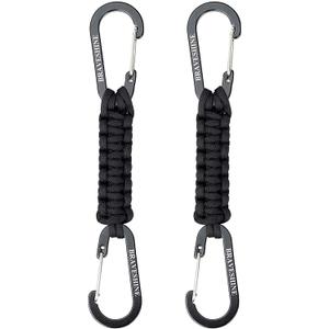 BRAVESHINE Paracord Keychain Carabiner Clip, D Ring Lanyard Hanger Stroller Hook for Water Bottle, Key, Backpacks, Men, Women (Black)