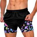 Cozople Mens Swim Trunks 5.5" with Compression Liner Breathable Quick Dry Bathing Suit Anti-Chafe Beach Shorts (Black, S)