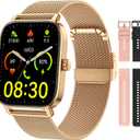 Smart Watch for Women Men Fitness: Waterproof Make Answer Call Digital Men's Watches Running Pedometer Smartwatch for Android Phone iPhone Samsung Compatible Heart Rate Monitor SpO2 Step Tracker Gold