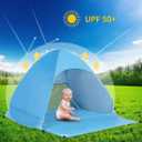 Pop Up Beach Tent for 3-4 Person UPF 50+ UV Sun Protection Beach Shade Pop Up Sun Shelter with Carry Bag and Tent Stakes for Beach, Park, Camping (X-Large)