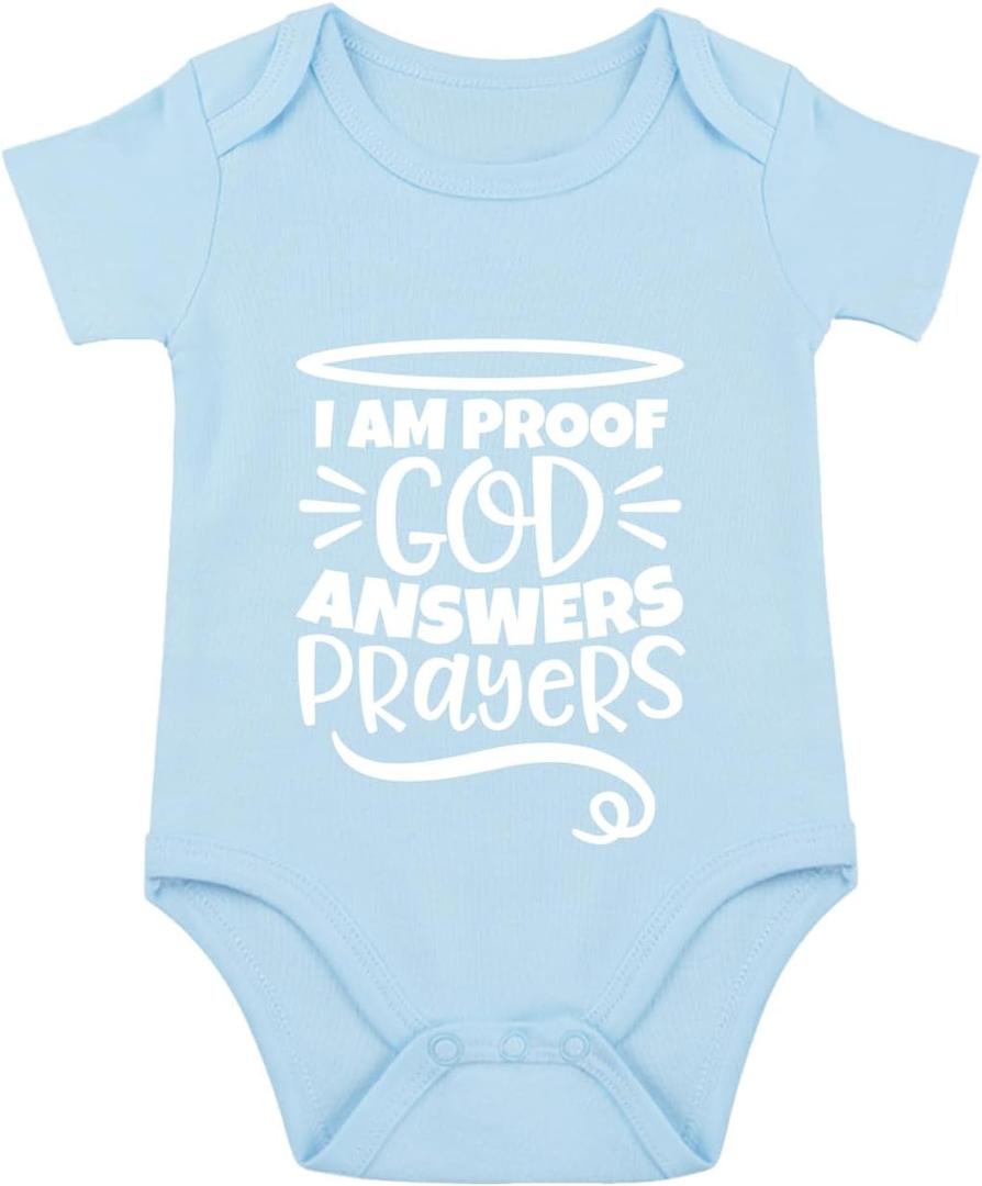 I'm Proof That God Answers Prayers Infant Baby Bodysuit Heaven Sent Clothes Baby (Blue)