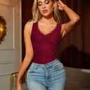 SAUNGKUAI Women V Neck Lace Bodysuit Sleeveless Tank Top Body Suit for Going Out (Red, M)