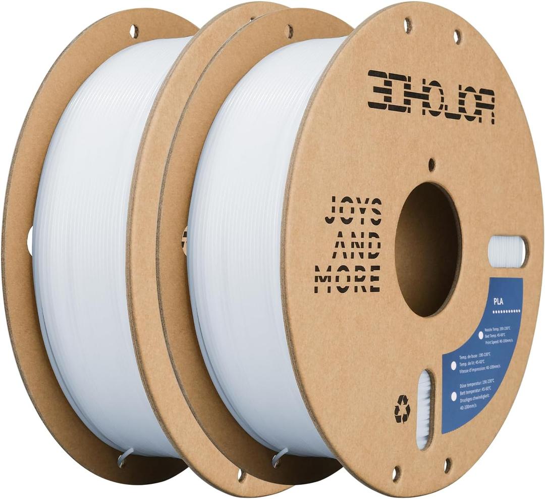 High Speed PLA Filament 1.75mm, 3D Printing Filament, 1kg*2 Cardboard Spool, Fit Most FDM 3D Printer, Dimensional Accuracy +/ - 0.03 mm, Vacuum Packaging-2Pack Cold White