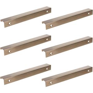 LC LICTOP Edge Pull Handles for Cabinets, 7.9 Inch Aluminum Alloy Finger Tab Pulls, Concealed Drawer Handles for Kitchen, Dresser, Wardrobe, 6.23 Inch Hole Spacing, 6Pcs Champagne Edge Pulls