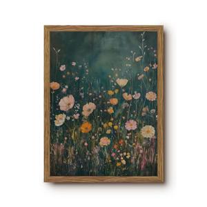 Vintage Dark Floral Framed Wall Art Moody Wildflower Pictures 16x24 In
