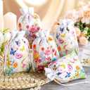 Supervitae 30 Pcs Wildflower Burlap Gift Bags with Drawstring 4 x 6 Inch Flower Gifts Bag Bulk Valentine Wedding Summer Floral Party Favor Wrapping Small Jewelry Pouch for Women Bridal Spring Party