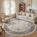 Area Rug for Living Room - 8x8 Large Soft Washable Oriental Vintage Floral Carpet Safe for Babies & Pets - Fade Stain Resistant Non Slip Rugs for Bedroom Dining Room Nursery Dorm Office Home Decor