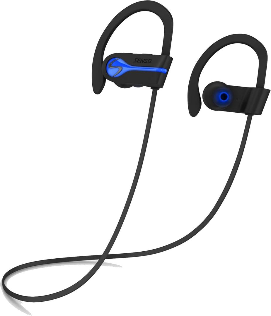 Bluetooth Wireless Headphones, Best Sports Earphones w/Mic IPX7 Waterproof HD Stereo Sweatproof Earbuds for Gym Running Workout 8 Hour Battery Noise Cancelling Headsets Cordless Headphone - Blue