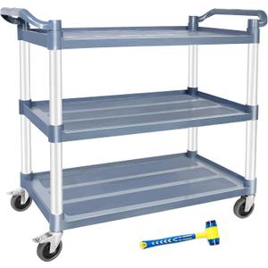 AQNIEGEP Utility Carts with Wheels, Large Food Kitchen Cart Heavy Duty, Rolling Service Cart w/Hammer for Restaurant, Office, Commercial, 600lbs Capacity, Lockable Wheels, 3-Tier