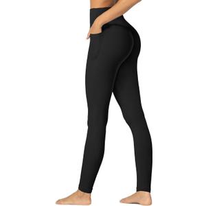 Sunzfly Invisible Butt Scrunch Workout Leggings with Pockets for Women, No Front Seam Gym Yoga Pants with Tummy Control (Large, Black)
