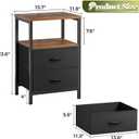 Huuger Night Stand Set of 2, Nightstand with 2 Drawers, Bed Side Table with Open Shelf, Wooden Top, End Table, Fabric Drawer, for Bedroom, Rustic Brown and Black, 11.8 inches x 15.7 inches x 23.6 inches