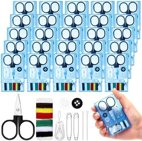 Knitgrip 25 Boxes Mini Travel Sewing Kit Quick Fix Sewing Kits Bulk Basic Portable Pre Threaded Needle Emergency Repair Tool for Adults DIY Handcraft Wedding Gifts Beginner Traveler Home Hotel (Blue)