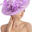 dressfan Fascinator Hats for Women,Linen Vintage Feather Headwear for Derby/Church/Wedding/Cocktail/Tea Party (Purple)