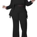 Women's Plus Size Tracksuit Winter Autumn Long-Sleeved Blazer Jacket Long Pants Suits Three Piece Sets Outfit (Black, XXL)
