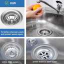 2pcs Kitchen Sink Drain Basket, 3 1/4 '' 304 Stainless Steel Drainage Filtration Basket with Handle for Kitchen Sink Strainer Replacement
