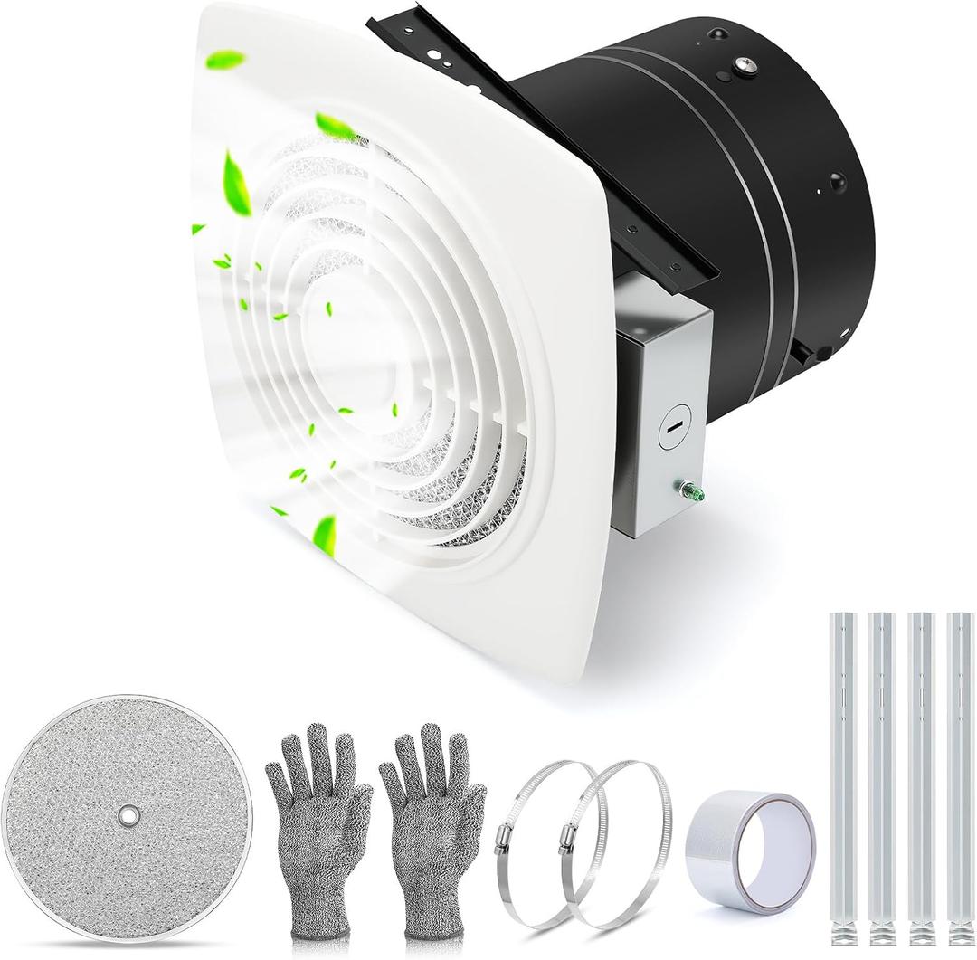 505 8 Inch Bathroom Exhaust Fan 200 CFM with Aluminum Grease Filter, 11.8 x 11.8 x 9.6 inches