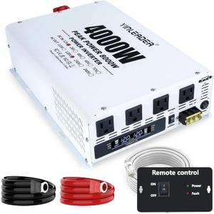 4000W Power Inverter 12V DC to 110V 120V AC (Peak 8000W) for RV, Truck, Off-Grid, Solar, Home & Vehicles | 4 AC Outlets, 3.1A USB Port | LCD Display, Remote Controller (16.5Ft Cable) & Hardwire Kit