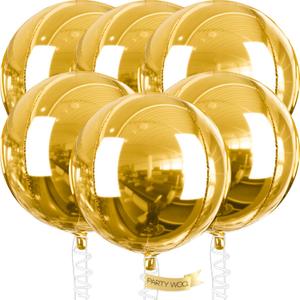 PartyWoo Metallic Gold Foil Balloons 6pcs 32 Inch Large Round Foil Big Giant 4D Jumbo Inflatable Mirror Ball Mylar Balloons for Graduation Birthday Baby Shower Anniversary Tea Party Decorations