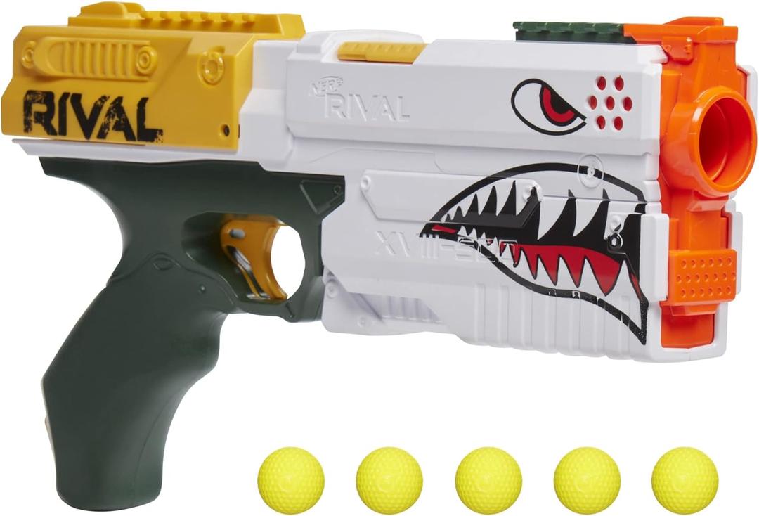 NERF Rival Kronos XVIII-500 Blaster, Breech-Load, 5 Nerf Rival Rounds, Spring Action, 90 FPS Velocity, White Color Design, Ages 14+