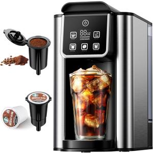Hot & Iced Coffee Maker with Bold Setting, Single Serve Coffee Maker for K Cup and Grounds, 6-14 Oz Brew Sizes, 50 Oz Removable Water Tank, One Cup Coffee Machine with Reusable Filter, Black