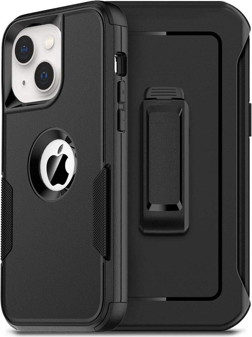 for iPhone 14 Case with Holster Belt Clip: [2pcs Screen Protectors + Camera Lens Protector] Heavy Duty Protective Shockproof Rugged Non-Slip Hard Phone Cover for Men (Dark)