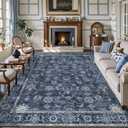 Tangsoo 8x10 Large Area Rug for Living Room, Non Slip Machine Washable Rug for Bedroom, Boho Distressed Vintage Blue Floral Rugs, Soft Indoor Floor Carpet Mat for Office Kitchen Farmhouse Home Decor