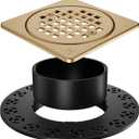 Yaseingo Removable Square Shower Floor Drain Compatible with Schluter Kerdi Drain Flange, 4 Inch Drain Grate Kit SS304 Stainless Steel and ABS Material - CUPC Certification, Champagne Bronze
